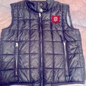 Tommy Hilfiger boys puffer vest in dark navy blue with white.